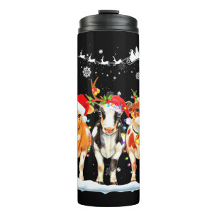 Cow Christmas Lights Ornaments   Thermal Tumbler