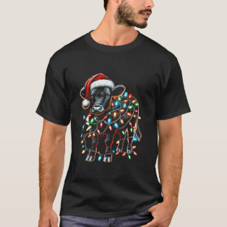 Cow Christmas Lights Pajama Funny Farmer Xmas T-Shirt