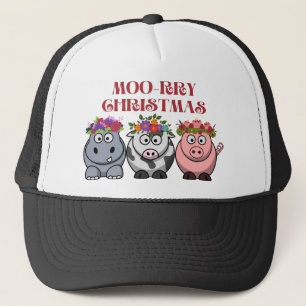 COW CHRISTMAS MERRY CHRISTMAS XMAS TRUCKER HAT