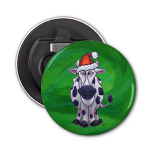 Cow Christmas On Green Bottle Opener