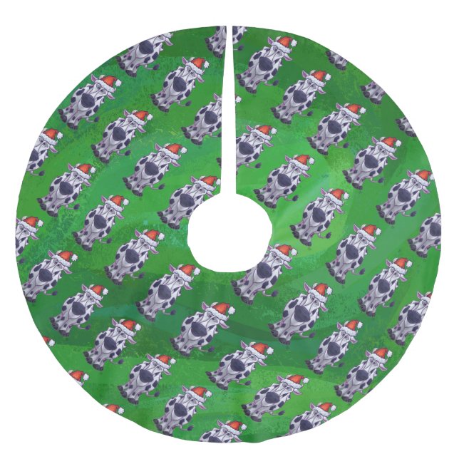 Cow Christmas On Green Brushed Polyester Tree Skirt (Front)