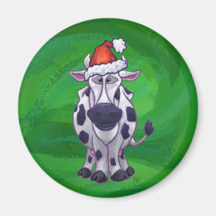 Cow Christmas On Green Magnet