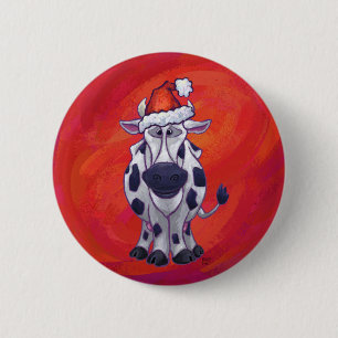 Cow Christmas On Red 6 Cm Round Badge