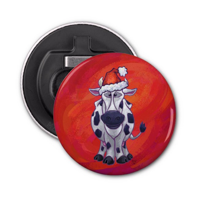 Cow Christmas on Red Feild Bottle Opener (Front)