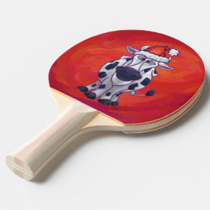 Cow Christmas on Red Feild Ping Pong Paddle