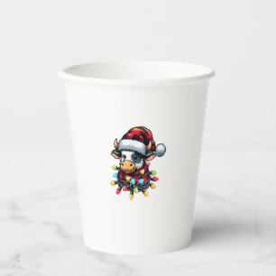 Cow Christmas Santa Hat Buffalo Plaid Xmas Cow Lov Paper Cups