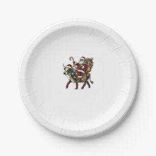 Cow Christmas Santa Hat Buffalo Plaid Xmas Cow Lov Paper Plate