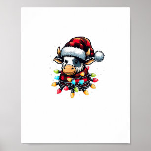 Cow Christmas Santa Hat Buffalo Plaid Xmas Cow Lov Poster