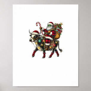 Cow Christmas Santa Hat Buffalo Plaid Xmas Cow Lov Poster