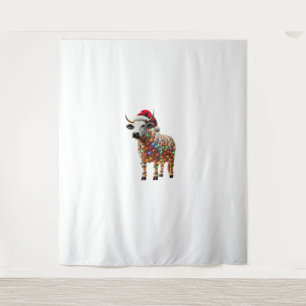 Cow Christmas Santa Hat Buffalo Plaid Xmas Cow Lov Tapestry