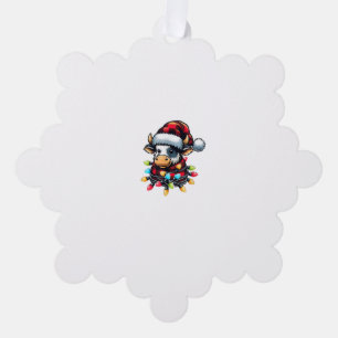 Cow Christmas Santa Hat Buffalo Plaid Xmas Cow Lov Tree Decoration Card