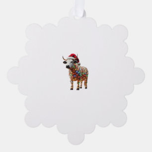 Cow Christmas Santa Hat Buffalo Plaid Xmas Cow Lov Tree Decoration Card