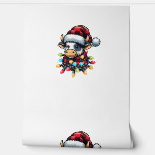 Cow Christmas Santa Hat Buffalo Plaid Xmas Cow Lov Wallpaper