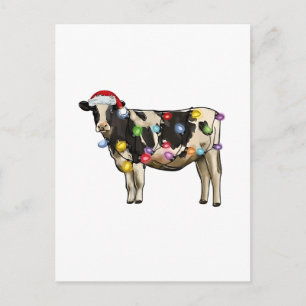 Cow Christmas Tree cattle festive farm Announcement Postcard