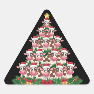 Cow Christmas Tree Funny Cow Lover Cow Xmas Triangle Sticker