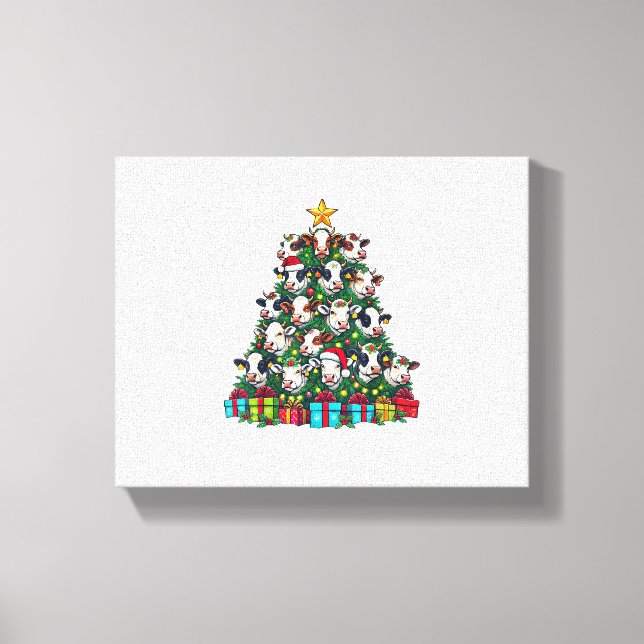 Cow Christmas Tree Funny Cow Xmas  Canvas Print (Front)