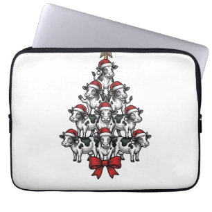 Cow Christmas Tree Vintage Engraving Holiday Farm  Laptop Sleeve