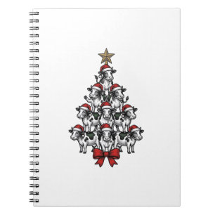 Cow Christmas Tree Vintage Engraving Holiday Farm  Notebook