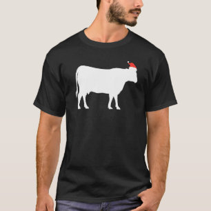 Cow Christmas Wearing Santa Hat Silhouette Image T-Shirt