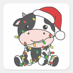 Cow Christmas Winter Animals Holiday Cows Square Sticker