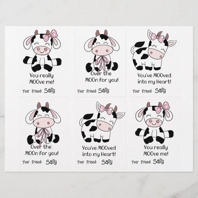 Cow Class Cards 6 Personalise Name Custom Letterhead (Front)