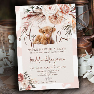 Cow Country Western Cowboy Floral Baby Shower Invitation