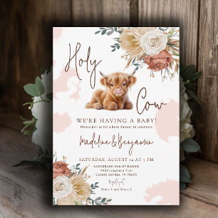 Cow Country Western Cowboy Rose Rustic Baby Shower Invitation