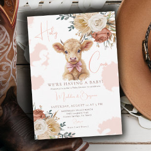 Cow Country Western Cowboy Roses Bow Baby Shower Invitation