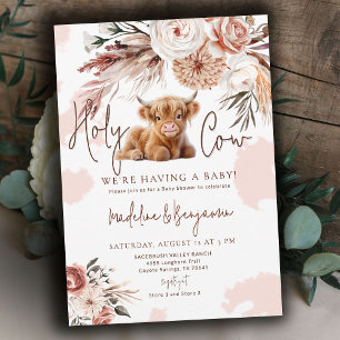 Cow Country Western Floral Cowboy Baby Shower Invitation