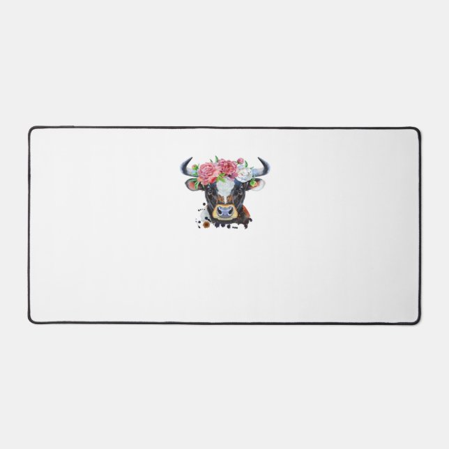 Cow crowned with flowers Classic T-Shirt Desk Mat (Front)