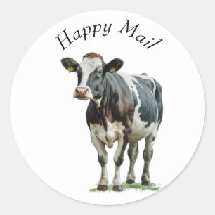 Cow Cute Black and White Classic Round Sticker