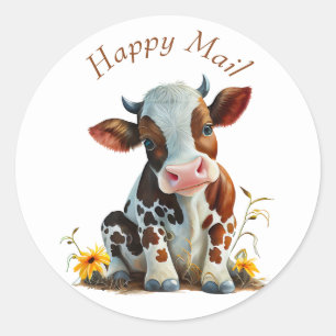 Cow Cute Brown and White Classic Round Sticker
