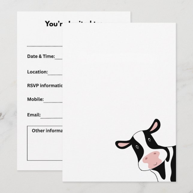 Cow, cute cow, animal invitation (Front/Back)