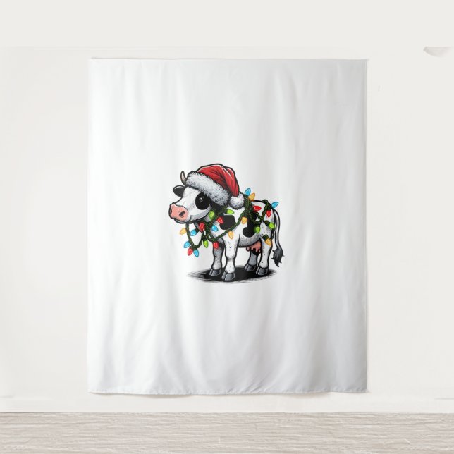 Cow Cute Funny Santa Christmas  Tapestry (Front)