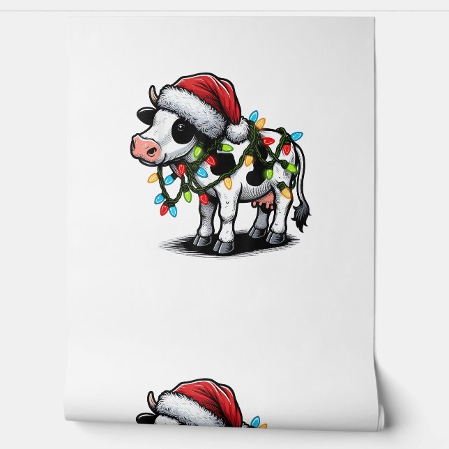 Cow Cute Funny Santa Christmas  Wallpaper (Unrolling)