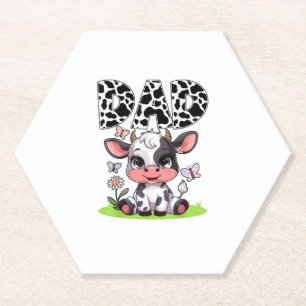 Cow Dad Birthday Family Matching Fathers Day Boy G Paper Coaster