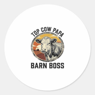 Cow Dad Shirt Vintage Engraved Farm Father Graphic Classic Round Sticker