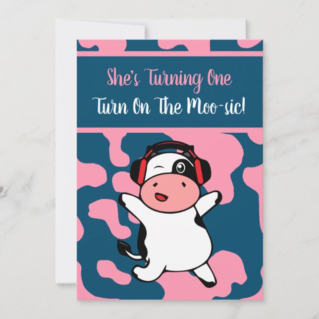 Cow Dancing Farm Animal Themed Girl 1st Birthday I Invitation (Front)