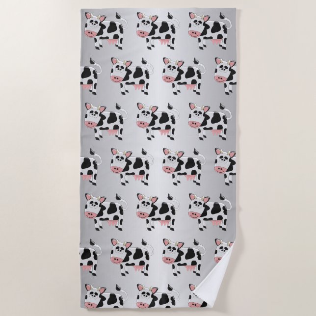 Cow Design Grey Coloured Beach Towel (Front)