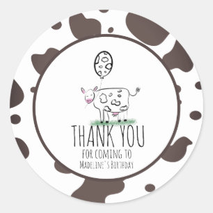 Cow Doodle Farm Animal Birthday Party Thank You C Classic Round Sticker