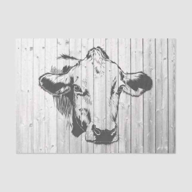 Cow Drawing Weathered Barn Wood Decoupage Tissue Paper (Front)