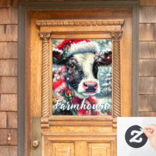 Cow Dreaming of Warmer Times Teal Red Floral