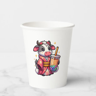 Cow Drinking Bubble Tea Japanese Kimono _1_1 Paper Cups