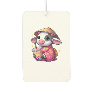 Cow Drinking Bubble Tea Japanese Kimono _1 Car Air Freshener