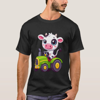 Cow Driving a Tractor Cute Farming Men Women Kids T-Shirt