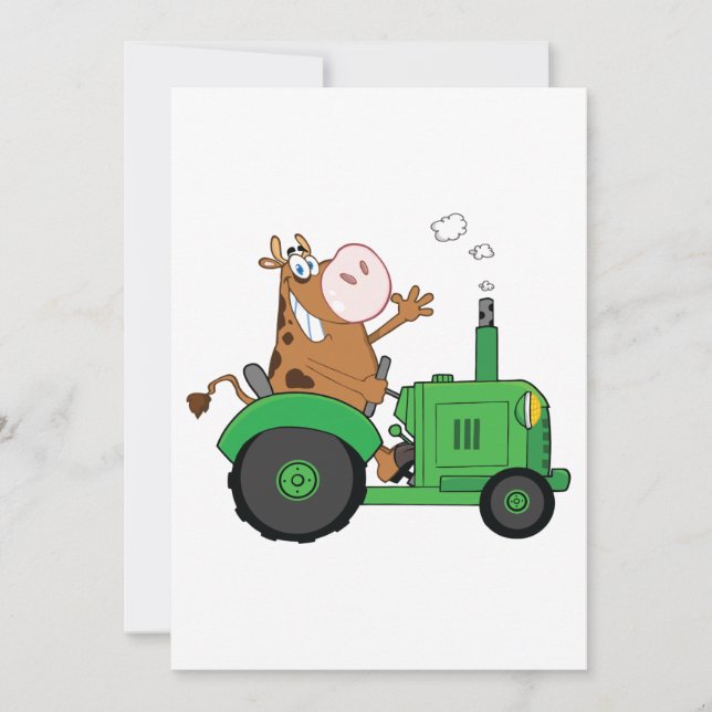 Cow Driving A Tractor Invitation (Front)