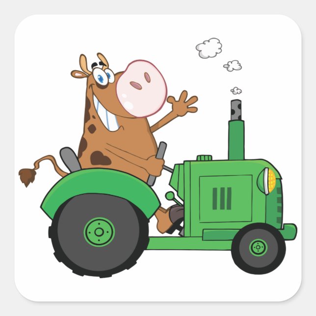 Cow Driving A Tractor Square Sticker (Front)
