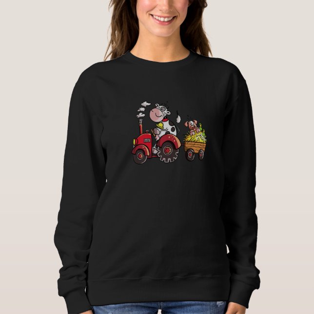 Cow Driving Tractor I Farm Tractor Farm Animals Fa Sweatshirt (Front)