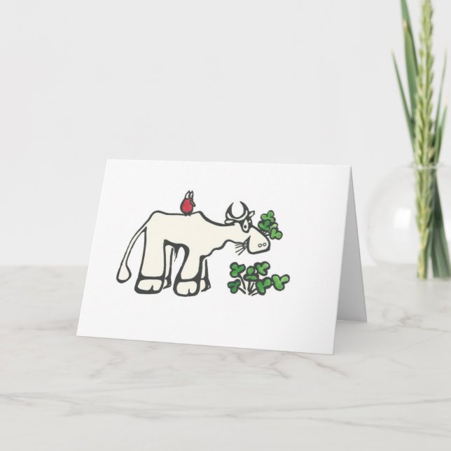 Cow Eating Clovers Personalised Greeting Card (Front)