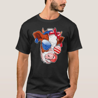 Cow Face America Flag 4th Of July Cow T-Shirt